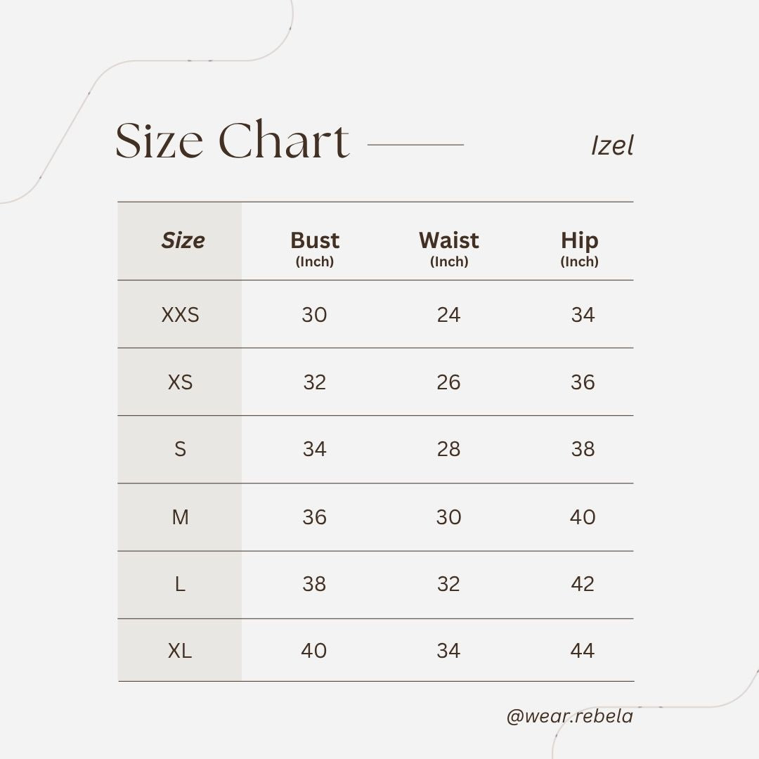 Size guide for Izel